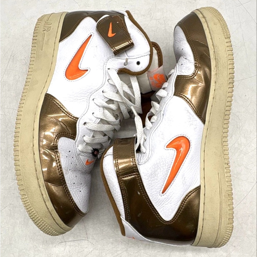 Nike Air Force 1 Mid Ale Bronze Brown White Orange swish lace-up sneakers 11